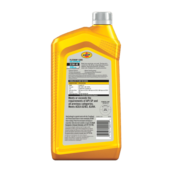 Pennzoil Platinum Euro Full Synthetic 5W-40 Motor Oil, 1 Quart - Image 2